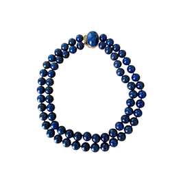 Vintage Double Strand Lapis Lazuli  Beaded Necklace with 14K Gold Clasp