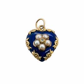 Rare 18K Gold Victorian Hear Shaped Hair Locket With Pearls and Enamel