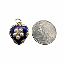 Rare 18K Gold Victorian Hear Shaped Hair Locket With Pearls and Enamel