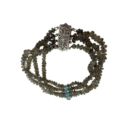 Labradorite Bead Bracelet With Blue Topaz and 14K W Gold Clasp