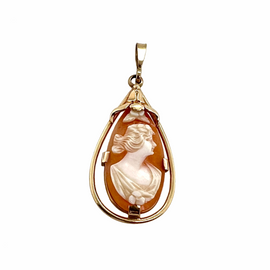 Vintage 10K Gold Carved Shell Pendant