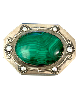 Carl Weishaupt Art Nouveau Silver And Malachite Box Circa 1900 view of green stone