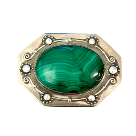 Carl Weishaupt Art Nouveau Silver And Malachite Box Circa 1900 view of green stone
