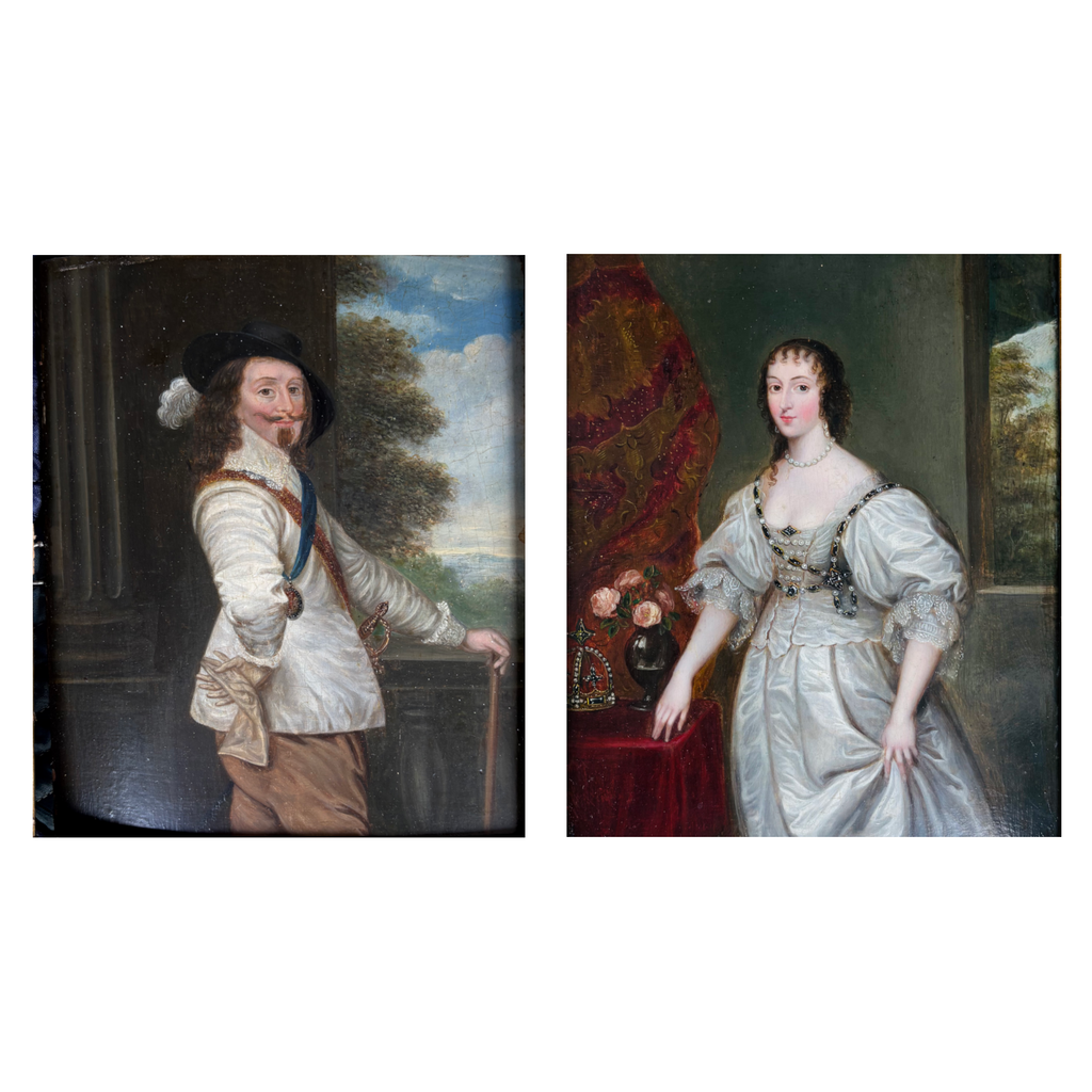 Constantin Netscher 1668 - 1723, Charles I And Henrietta Maria Portraits On Panel
