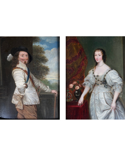 Constantin Netscher 1668 - 1723, Charles I And Henrietta Maria Portraits On Panel