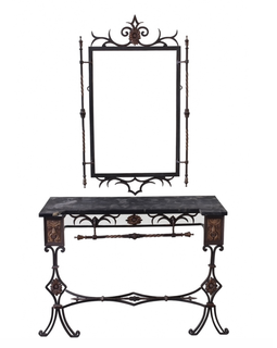 Continental Iron And Marble Console Table And Mirror C 1920 full view