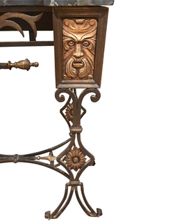 Continental Iron And Marble Console Table And Mirror C 1920 closeup detail