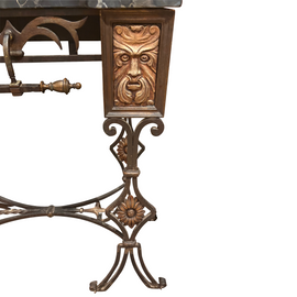 Continental Iron And Marble Console Table And Mirror C 1920 closeup detail