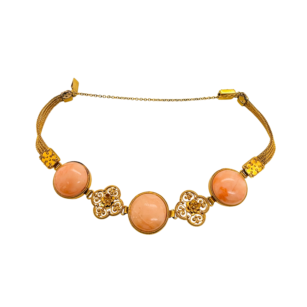 Antique 14 K Gold And Coral Bracelet