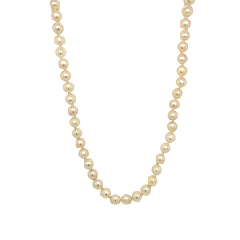 Detail of individually knotted cultured pearls showing rosy overtones and luster
