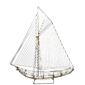Curtis Jere Free Standing Metal Wire Sailboat Ship Sculpture 1982 full view
