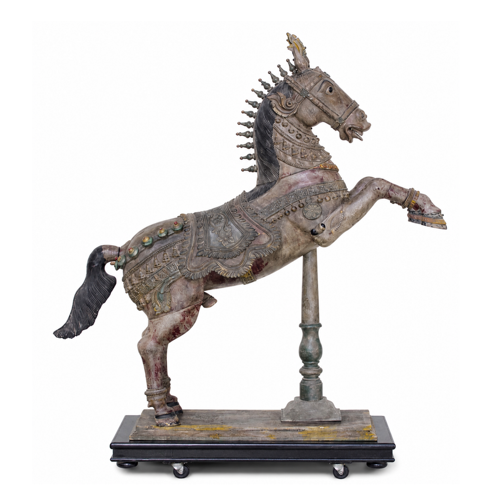Antique Carved Indian Rearing Vahana Horse