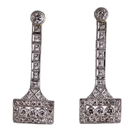 Art Deco Platinum and Diamond Filigree Pierced Earrings