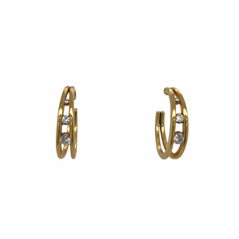 14K Gold and Diamond Half Hoop Earrings for Pierced Ears