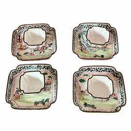 Antique Chinese Canton Enamel Cups With   Saucers