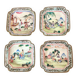 Antique Chinese Canton Enamel Cups With   Saucers
