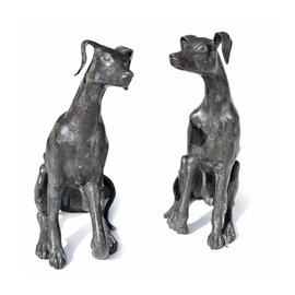 Pair Of Vintage Life Size Bronze Greyhound Dogs