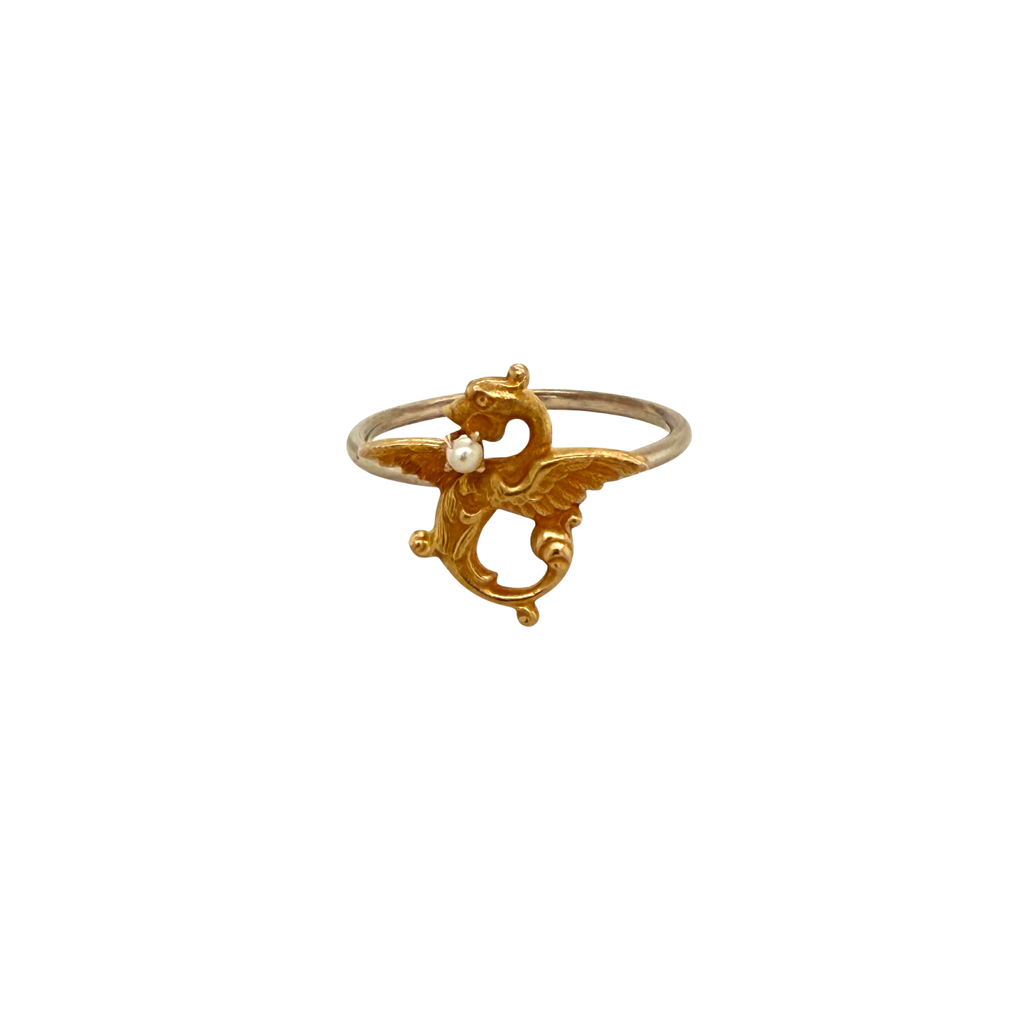 Victorian 14K Gold Seed Pearl Griffin Conversion Ring
