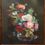 Floral still life painting with a dark background