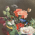 closeup of painting Floral arrangement with butterflies on a dark background