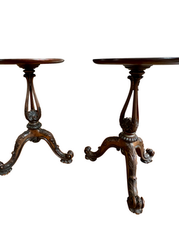 Elegant Pair of English George III Style Carved Mahogany Wine Tables both tables at eye level