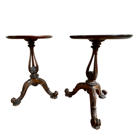Elegant Pair of English George III Style Carved Mahogany Wine Tables both tables at eye level