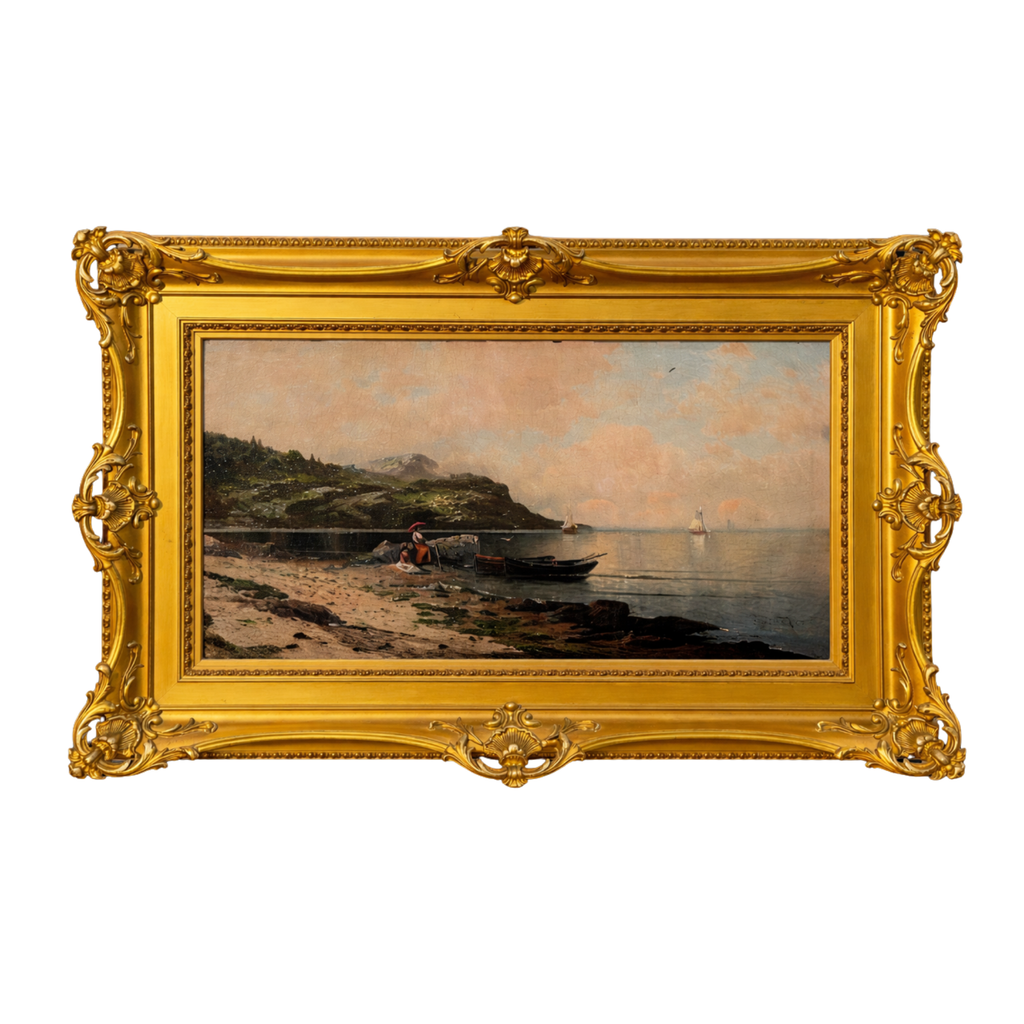 Emil Furst American Coastal Seascape Painting C. 1880 in frame