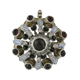 Victorian Austro-Hungarian Silver Enamel Garnet Pin / Pendant