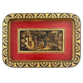 English Regency chinoiserie papier mâché tray with scenic garden