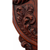 Close‑up of English William IV mahogany hall chair’s carved acanthus and scrollwork detailing with rich patina, circa 1830