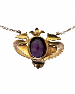 Fabulous 14K Carter Gough Repurposed Griffin Amethyst Pearl Pendant on Chain back of pendant