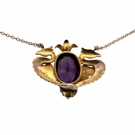 Fabulous 14K Carter Gough Repurposed Griffin Amethyst Pearl Pendant on Chain back of pendant
