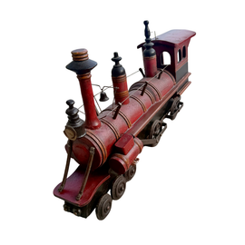 Early 20th century folk art wooden locomotive with original painted surface, side view