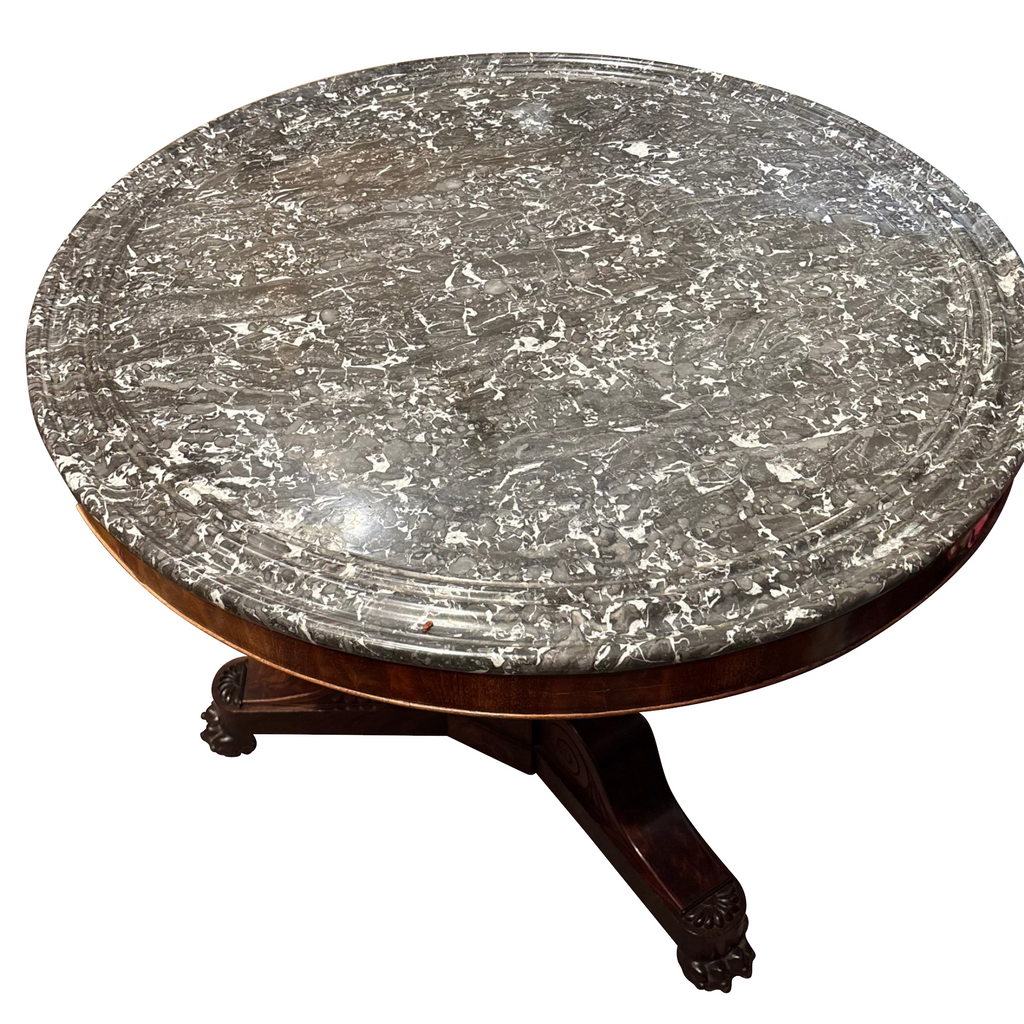 Antique French Charles X Mahogany and Marble Center Table