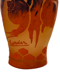 French Charder Art Glass Vase bottom closeup of maker's mark