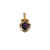 Front view of a vintage 14K yellow gold pendant set with a polished purple amethyst cabochon