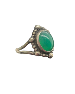 Side view of Georg Jensen Denmark Silver and Chrysoprase Ring Early Mark