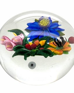 Ken Rosenthal 1995 Lampwork Flower Bouquet Glass Paperweight