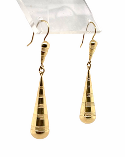 Victorian 14K Gold Articulated Pierced Earrings With Tear Shaped Drop