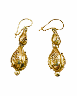 Victorian Etruscan 14K Gold Pierced Articulated Earrings