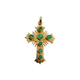 Vintage 14K Gold Natural Emerald Latin Cross Pendant