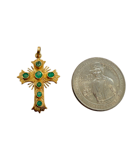 Vintage 14K Gold Natural Emerald Latin Cross Pendant