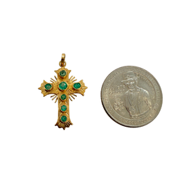 Vintage 14K Gold Natural Emerald Latin Cross Pendant