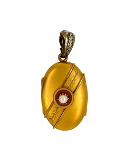 Victorian 14k Gold Picture Locket Pendant With Pearl