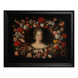 Henri Gascar Portrait With Floral Still Life 17th Century Full view in Frame