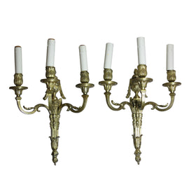 French Louis XVI Style Bronze Three Light Sconces