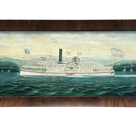 J. Clark “City of Catskill Steamship“, Oil on Panel center in frame