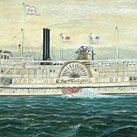 J Clark City of Catskill Steamship Oil on Panel closeup 1