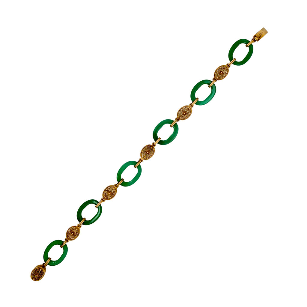 Vintage 14K Gold and Green Chrysoprase Link Bracelet