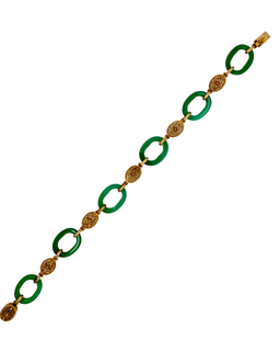 Vintage 14K Gold and Green Chrysoprase Link Bracelet